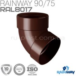 Отвод трубы двухмуфтовый 67° коричневый RAINWAY 75мм