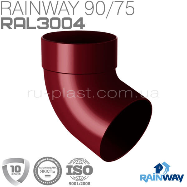 Отвод трубы одномуфтовый 67° красный RAINWAY 75мм