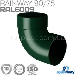Отвод трубы одномуфтовый 87° зелёный RAINWAY 75мм