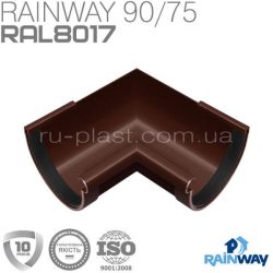 Угол желоба внутренний 90° коричневый RAINWAY 90мм