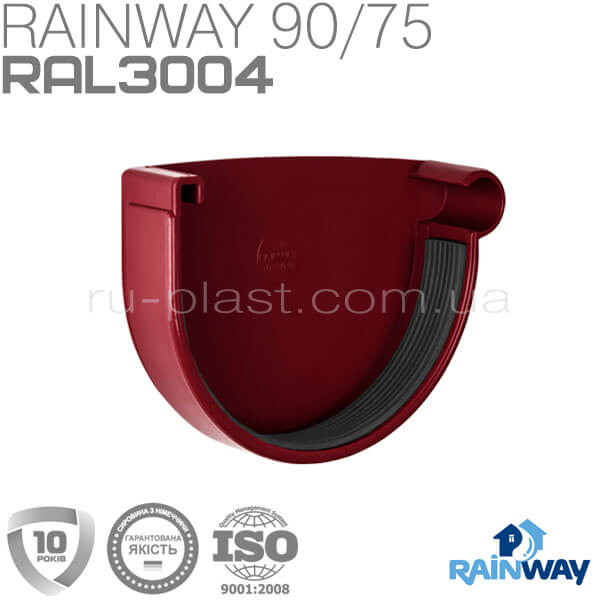 Заглушка желоба правая красная RAINWAY 90мм